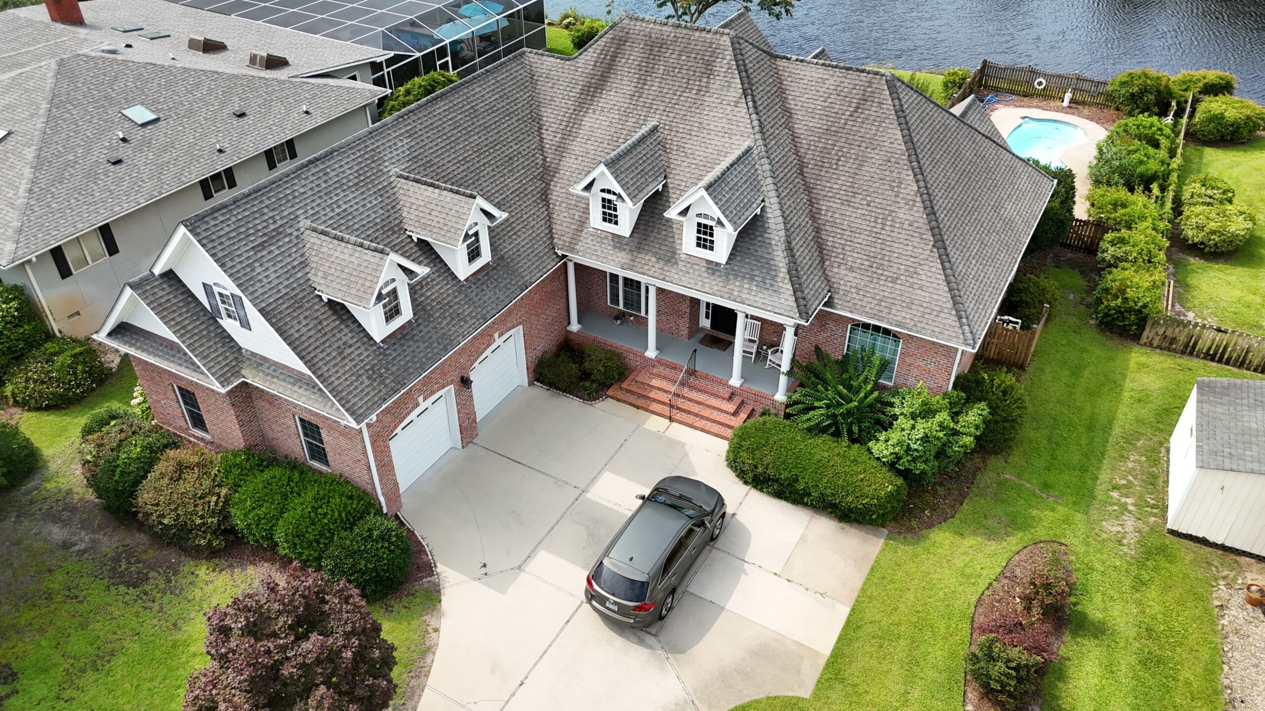 Aerial view of a completed Armored Roofing roof